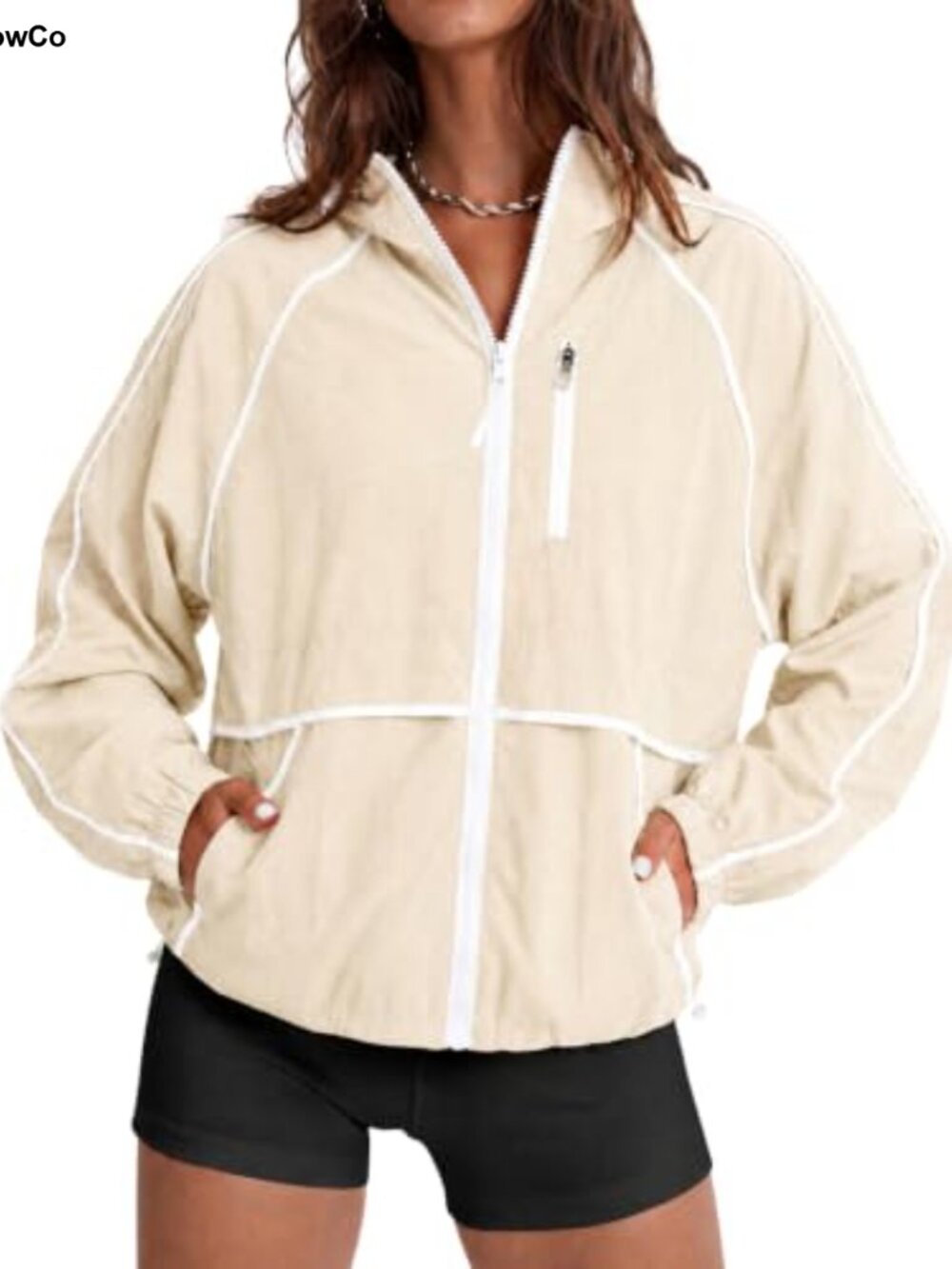 Womens Lightweight Athletic Hooded Running Jacket Full Zip Workout